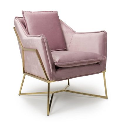 An Image of Carrello Arm Chair In Brushed Velvet Pink Blush With Gold Frame