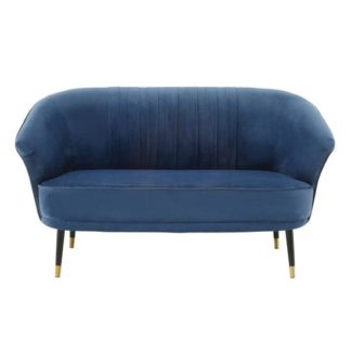 An Image of Stirum Velour Two Seater Sofa In Blue With Black Legs
