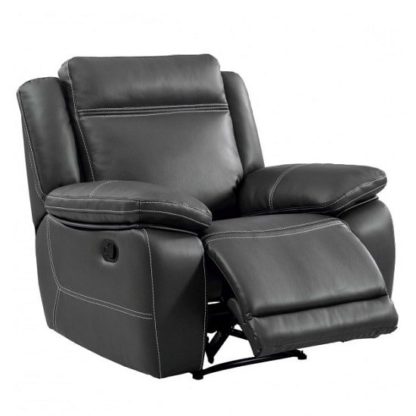 An Image of Baxter Recliner Sofa Chair In Dark Grey Leather Air Fabric