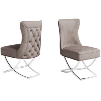 An Image of Maria Mink Velvet Fabric Dining Chairs In Pair