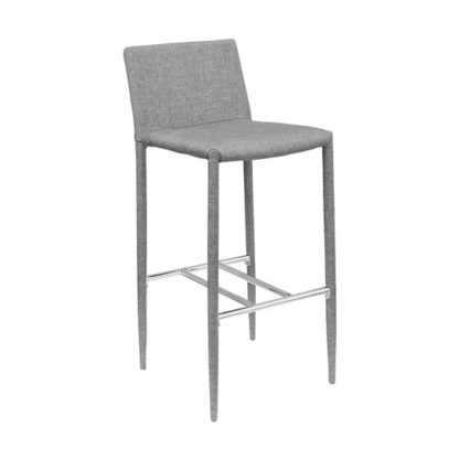 An Image of Selina Grey Fabric Bar Stool With Chrome Footrest