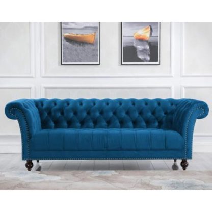 An Image of Chester Fabric 3 Seater Sofa In Midnight Blue
