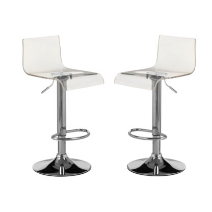 2246f50f1a54c77758e486098d50fb26e47d9d082b42addd7237dfbd7c683926.jpg An Image of Baino White Acrylic Bar Stool In Pair With Chrome Base