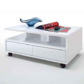 An Image of Wessex Coffee Table In White Gloss With 2 Drawers And 5 Rollers