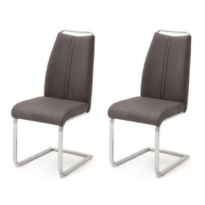 An Image of Giulia Brown Leather Cantilever Dining Chair In A Pair