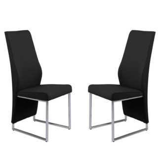 An Image of Crystal Black PU Dining Chairs In Pair With Chrome Legs