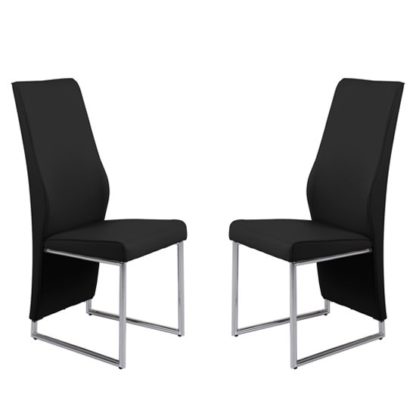 An Image of Crystal Black PU Dining Chairs In Pair With Chrome Legs