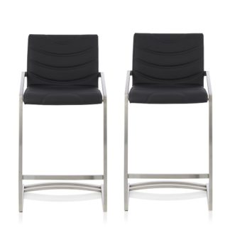 An Image of Darren Bar Stool In Black Faux Leather In A Pair