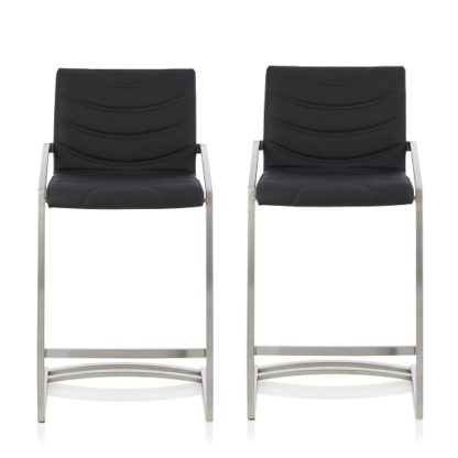 22c3606dcf637aaa2aed6287a7f5d87400415462a0615f26b97c306224ab49bb.jpg An Image of Darren Bar Stool In Black Faux Leather In A Pair