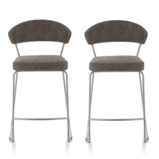 An Image of Adelina Retro Bar Stool In Grey Faux Leather In A Pair