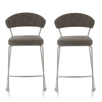 22cabf007bbb5dc8e1d0590f77efc18198e9f4293cc9b8b84edd37c4f66b0731.jpg An Image of Adelina Retro Bar Stool In Grey Faux Leather In A Pair