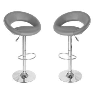 An Image of New Moon Grey Leather Bar Stool In Pair