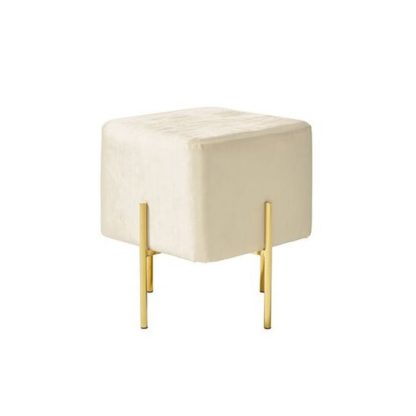 An Image of Ryman Stool In White Velvet And Gold Plated Stainless Steel