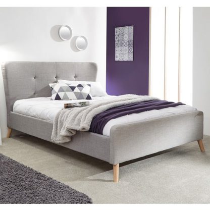 An Image of Carnaby Fabric Wing Double Bed In Light Grey