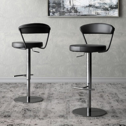 23501ece19dec7958f0a4db03602c4cd6268219ded3dd74845d691e43d64696f.jpg An Image of Gino Black Faux Leather Gas-lift Bar Stools In Pair
