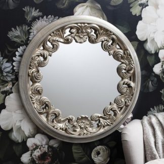 An Image of Anna Wall Mirror Round In Silver With Ornate Frame