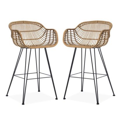 An Image of Rafferty Carver Wooden Bar Stool In Pair