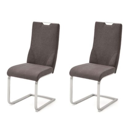An Image of Jiulia Brown Fabric Cantilever Dining Chair In A Pair