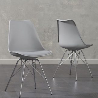 An Image of Crater Light Grey Faux Leather Dining Chairs In Pair