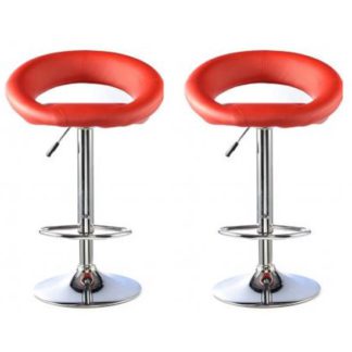 An Image of Murry Red Faux Leather Bar Stools In Pair With Chrome Base
