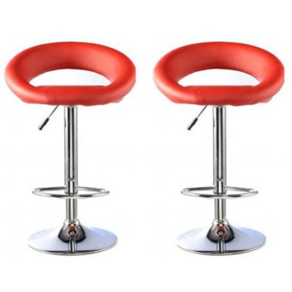 23d8cf8f11b2d0d15e6bea340ef110afc0215c068eab3a73646f1954d0f8f389.jpg An Image of Murry Red Faux Leather Bar Stools In Pair With Chrome Base