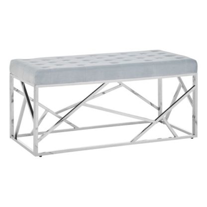 23da381e391d2c6b47002ecca34957ac789f5f16bd8c0521283318e77a40a0ab.jpg An Image of Alluras Powder Blue Velvet Bench With Silver Geomatric Base