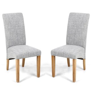 An Image of Karta Scroll Back Flax Effect Grey Weave Dining Chairs In Pair