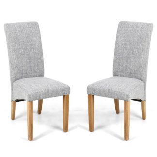 An Image of Karta Scroll Back Flax Effect Grey Weave Dining Chairs In Pair