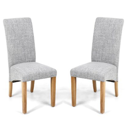 2498cd2a5760477685af532eb1da0aef5c90303076532e3f6fe7ec8f8d7bb344.jpg An Image of Karta Scroll Back Flax Effect Grey Weave Dining Chairs In Pair