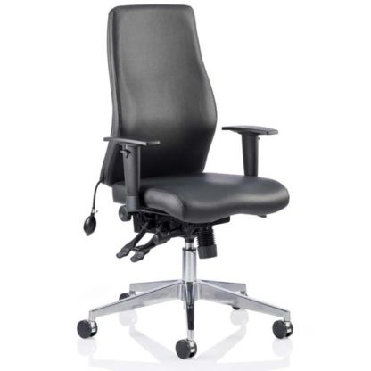 24eac30b928d84548687123e96ced3b7cad6060bd1aa301f1a16af6837355375.jpg An Image of Onyx Ergo Leather Posture Office Chair In Black With Arms