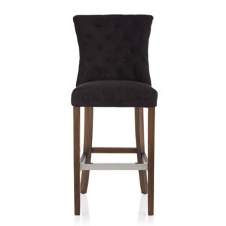 An Image of Marlon Bar Stool In Aubergine Fabric With Walnut Legs