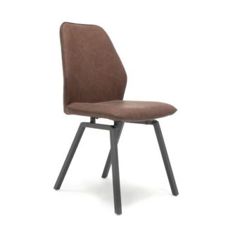 An Image of Sergio Dining Chair In Dark Brown Faux Leather With Metal Legs