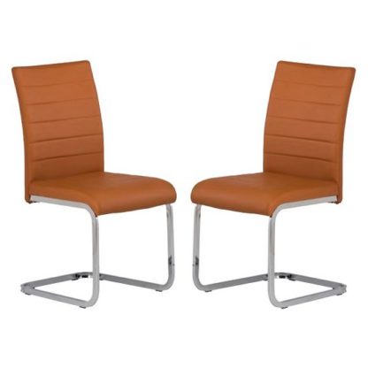 An Image of Pindall Dining Chair In Orange With Chrome Frame In A Pair