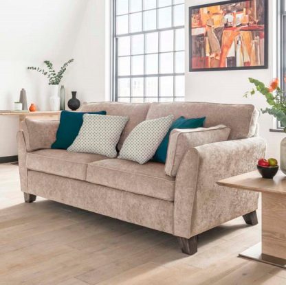 An Image of Barresi Chenille Fabric Three Seater Sofa In Almond Finish
