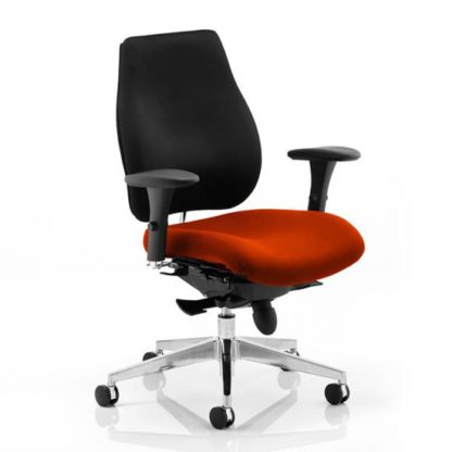 25cbe56180b4075ee896321ecf71a3b7f4176ece5aee2263713f58d3325f6cd6.jpg An Image of Chiro Plus Black Back Office Chair With Tabasco Red Seat