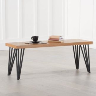 An Image of Beid Wooden Dining Bench In Oak With Black Metal Legs