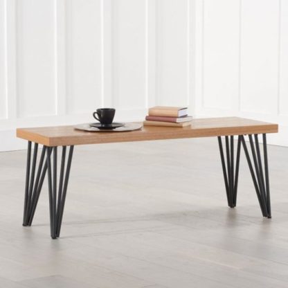 An Image of Beid Wooden Dining Bench In Oak With Black Metal Legs