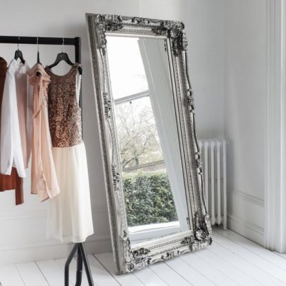 An Image of Luxembourg Tall Baroque Style Floor Mirror Rectangular In Silver