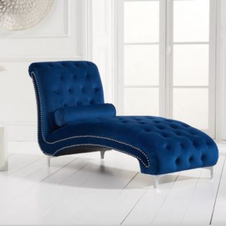 An Image of Mulberry Modern Fabric Lounge Chaise In Blue Velvet