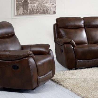 2660fc610a9f8628ca2f646168f9c110633538738c747ec9bda3a24b80a46036.jpg An Image of Canton Recliner Sofa Chair In Tan Faux Leather