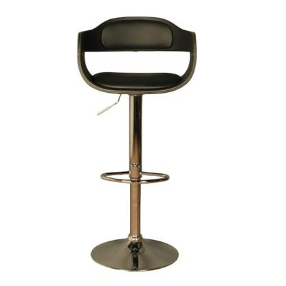 An Image of Molte Bar Stool In Black Faux Leather With Chrome Base
