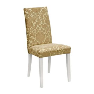 An Image of Spectra Lucia Gold Fabric Dining Chair With Wooden Legs