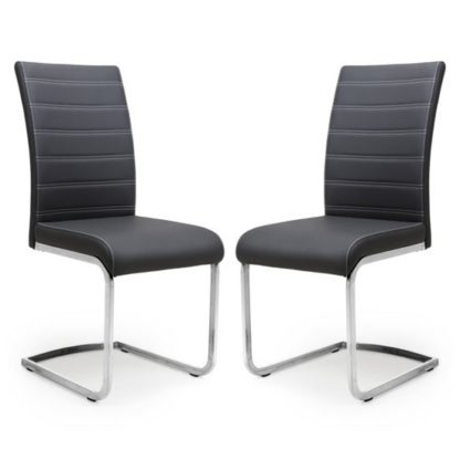 An Image of Callisto Black Leather Cantilever Dining Chair In A Pair