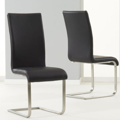 An Image of Nenque Black PU Leather Dining Chairs In Pair