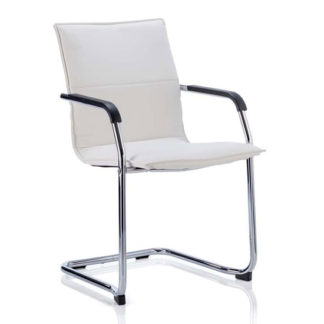 An Image of Echo Leather Cantilever Office Visitor Chair In White With Arms