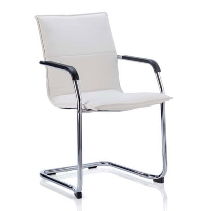 26b8d54da029f73f7420626e29352022c31e6ef19ccd2711c6778b423ef04ec2.jpg An Image of Echo Leather Cantilever Office Visitor Chair In White With Arms