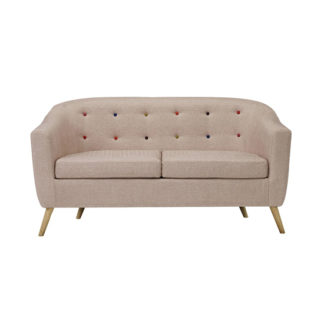 An Image of Hudson 2 Seater Fabric Sofa In Beige With Buttons