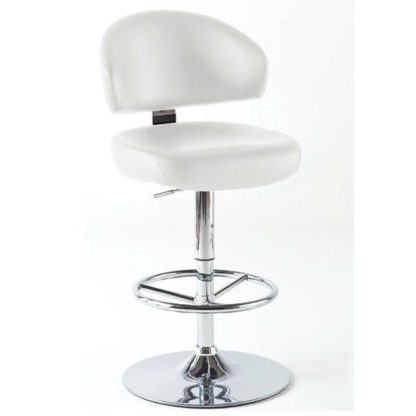 2702fa1a3aa8a459dc349cdfc8bf64fe1d1688118aad096a3b06bbf8950c081a.jpg An Image of Bingo White Bar Stool In Faux Leather With Chrome Base