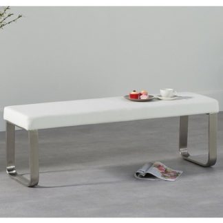 An Image of Washington Medium Dining Bench In White Faux Leather