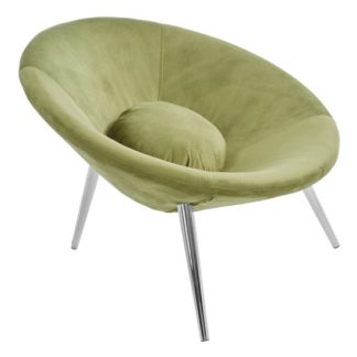 An Image of Artos Velvet Lounge Chair In Green With Chrome Legs